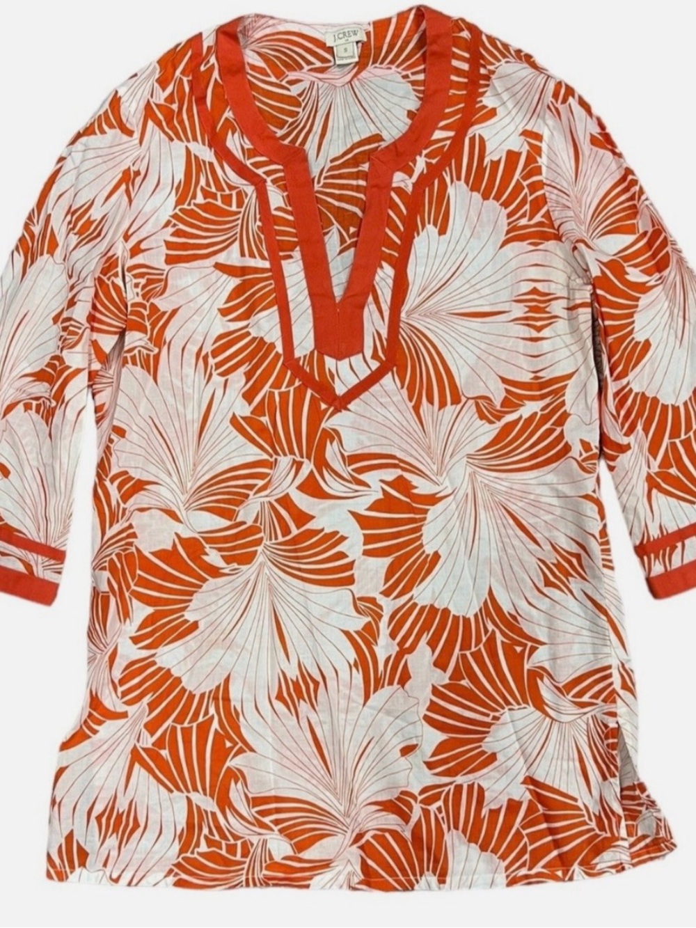 J. Crew Orange & White Floral V-Neck Tunic